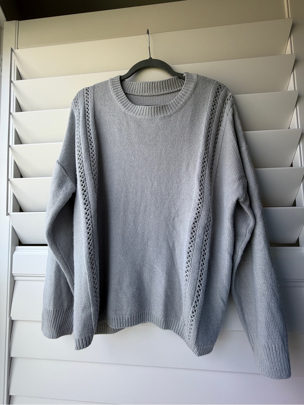 Women's Light Gray Crewneck Sweater with Eyelet Detail